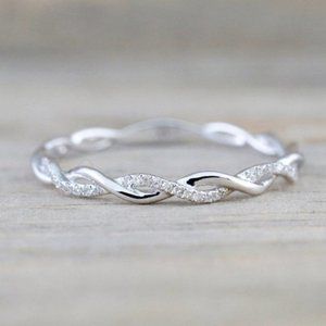 NEW Sterling Silver Diamond Twisted Eternity Ring
